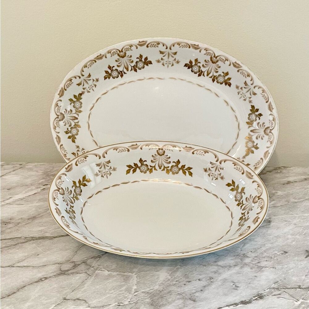 Harmony House Vintage Classique Gold Platter & Serving Bowl Set 1950s China
